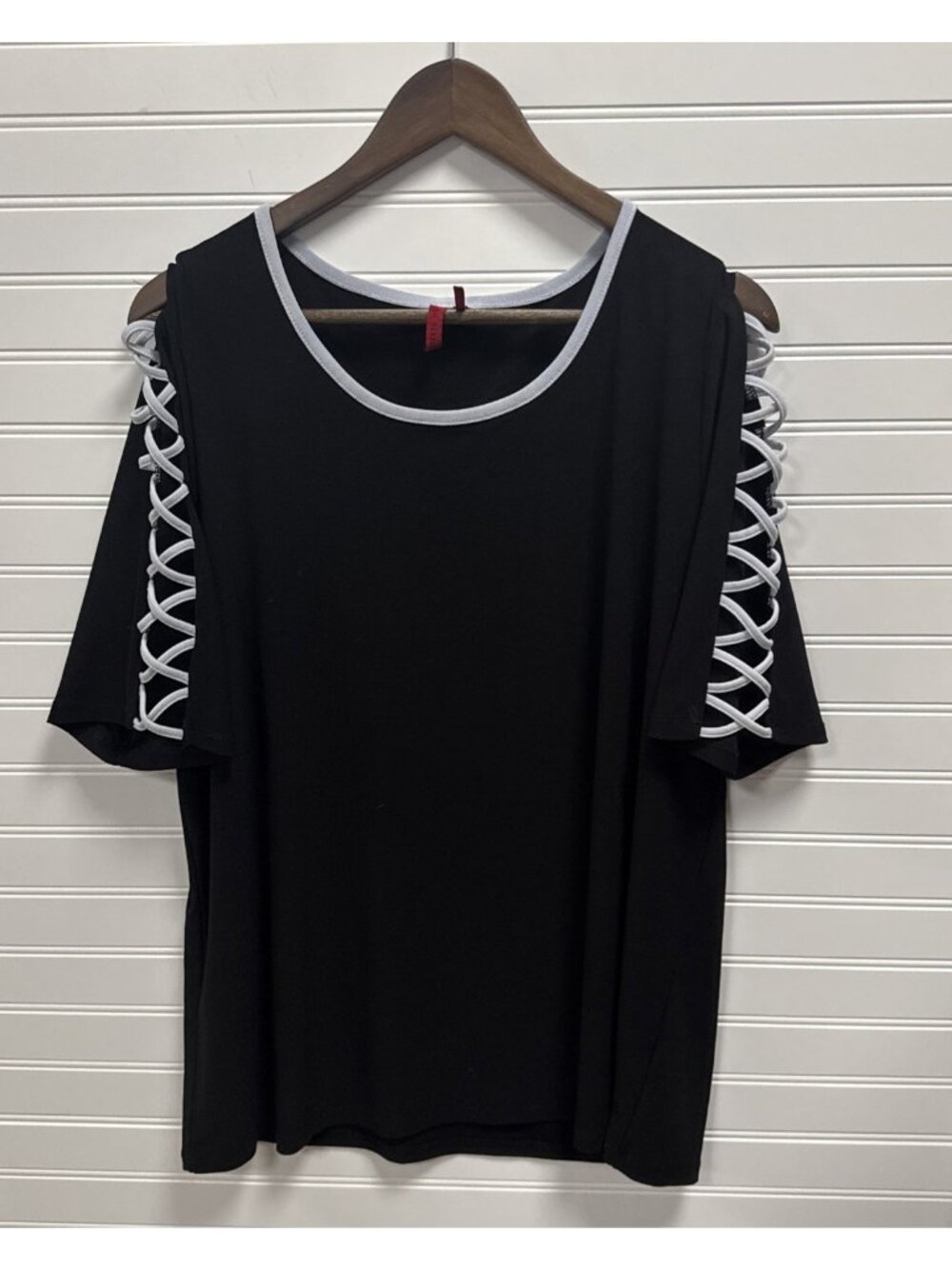 Love Scarlett Black 3/4 Cut Out Cross Sleeve Top Knit Blouse Sexy Grunge Sz 1X
